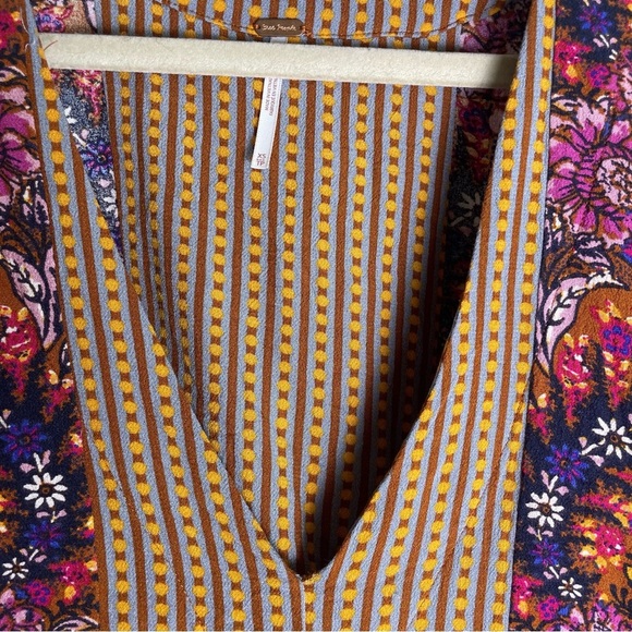 Free People Mix N Match Blouse Bell Sleeve V Neck Rust Orange Combo Floral XS - Picture 5 of 6